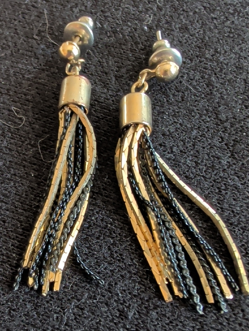 Black and Gold Tassel Drop Earrings - Women Jewelry
